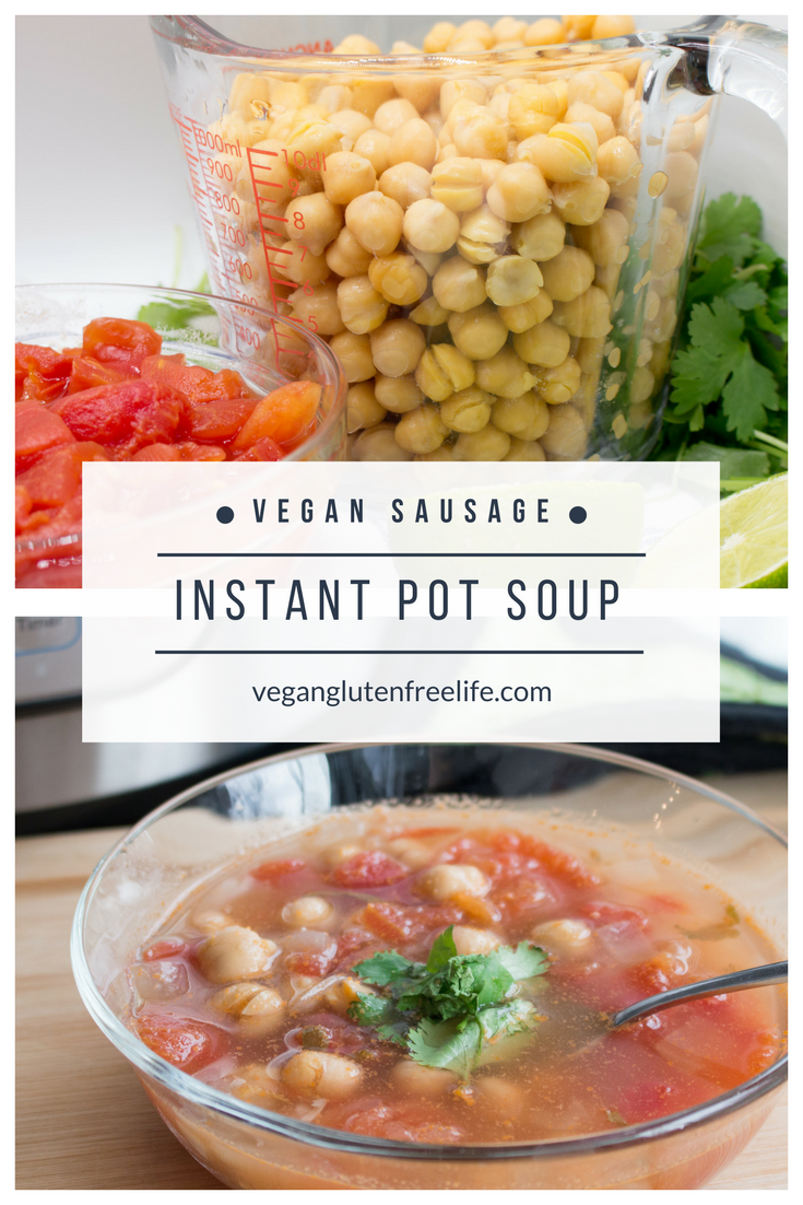 Vegan sausage soup with garbanzo beans is a hearty meal full of rich flavor, gluten free, allergy friendly, and easy. You will never know this is vegan.