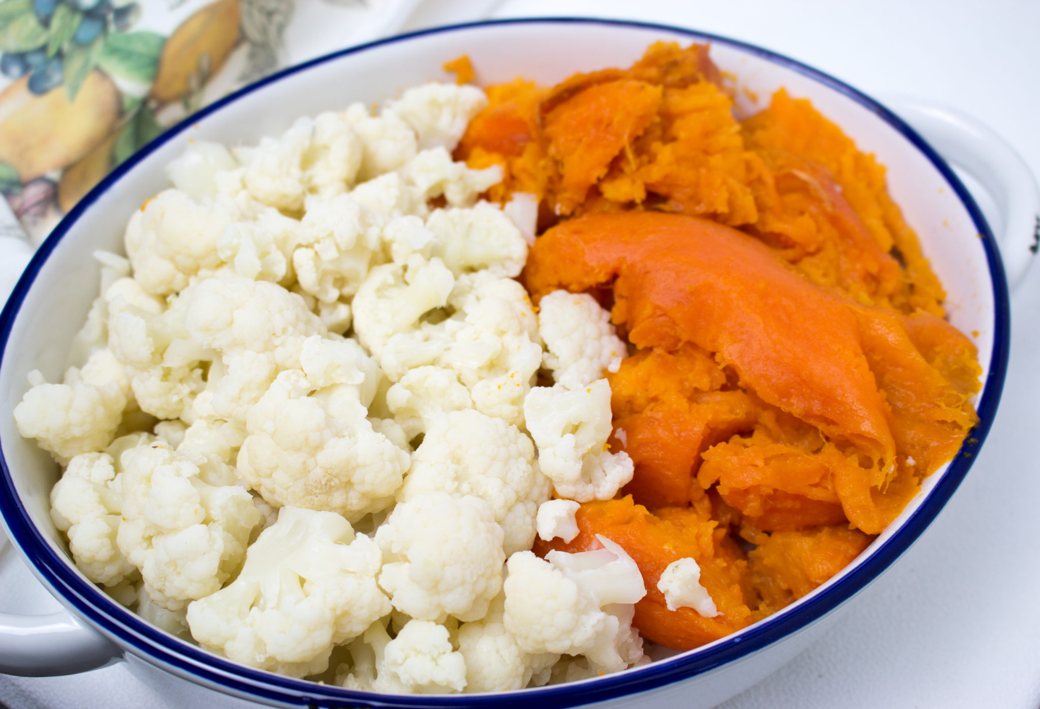 Sweet potatoes and cauliflower combined to create an amazingly smooth and savory side mashed potato recipe. No more marshmallows or added sweet flavorings. Roasting the sweet potatoes produces all the sweetness needed to make this side dish memorable. veganglutenfreelife.com/sweet-potato-cauliflower-mash/